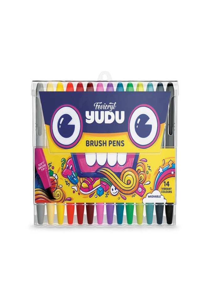 Fevicryl YUDU Brush Pens | Set of 14 Colours | Water-Based, Quick-Drying & Washable| Ergonomic Design for Kids' Easy Grip & Smooth Strokes | Ideal Gift for Kids - Image 1